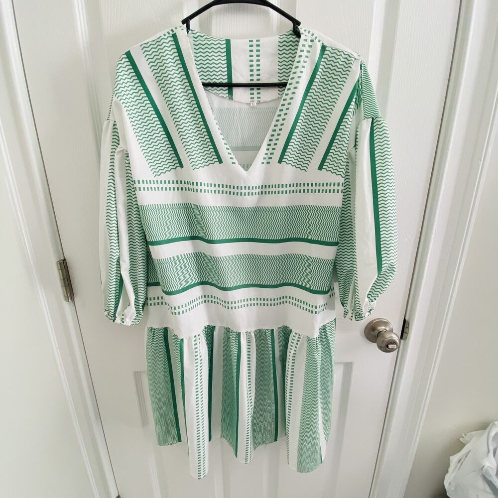 Fairy Whimsy Striped Dress Womens XL Boho Peasant Tunic Long Sleeve Beach